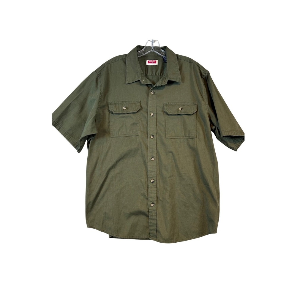 Wrangler Mens‎ XL Short Sleeve Button Down Shirt Olive Green Twill Workwear